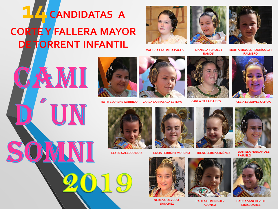  14 CANDIDATAS A CORTE DE HONOR Y FALLERA MAYOR DE TORRENT INFANTIL 2019