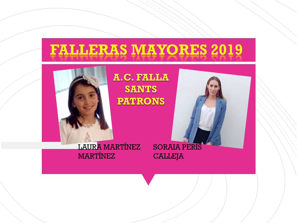  FALLERAS MAYORES 2019, FALLA SANTS PATRONS