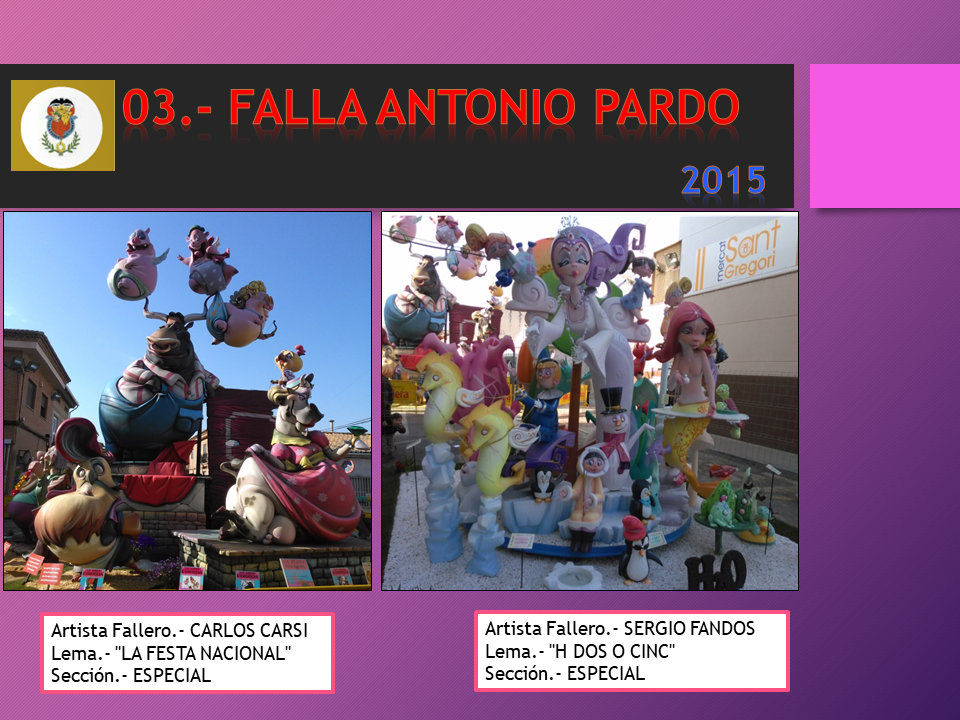  NUESTRAS FALLAS 2015, FALLA ANTONI PARDO