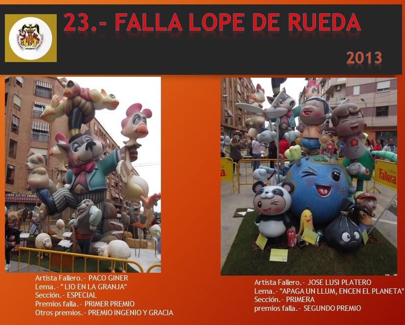  NUESTRAS FALLAS  2013 FALLA LOPE DE RUEDA – VERGE DEL PUIG