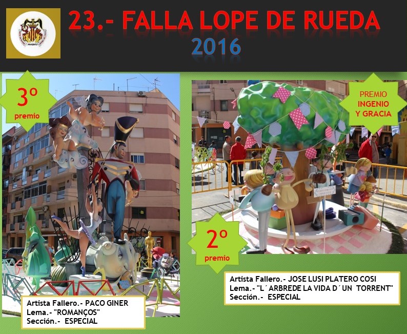  NUESTRAS FALLAS 2016 FALLA LOPE DE RUEDA – VERGE DEL PUIG