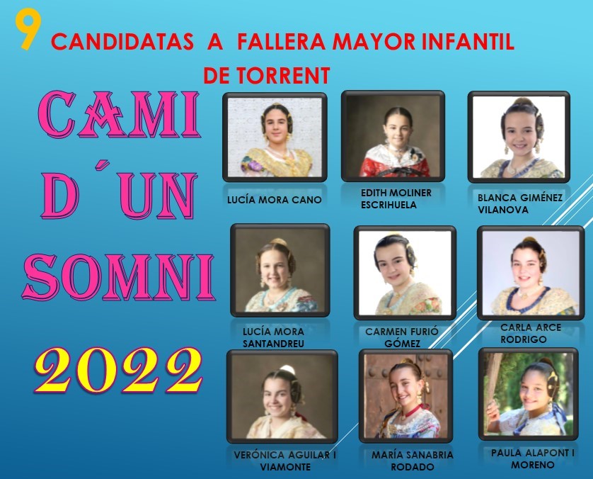  LAS 9 CANDIDATAS A FALLERA MAYOR INFANTIL DE TORRENT 2022