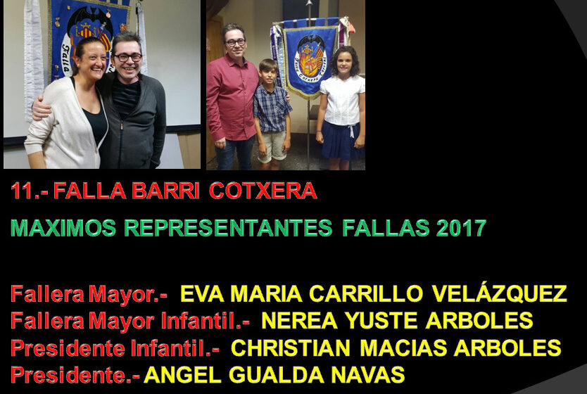  MAXIMOS REPRESENTANTES FALLAS 2017, FALLA BARRI COTXERA